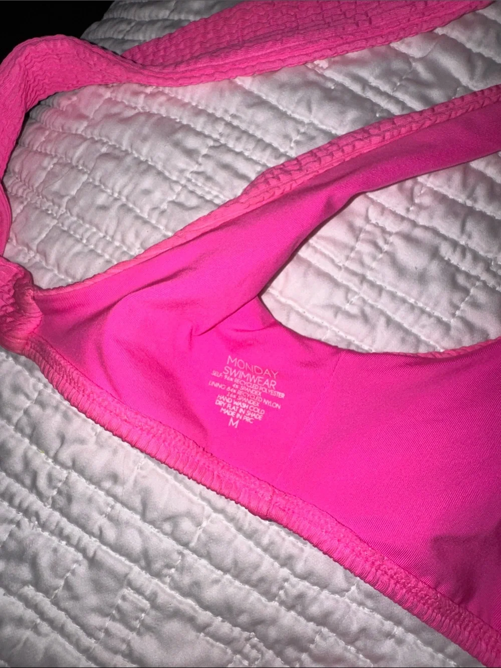Monday Swim Neon Pink Crinkle Bathing Suit Set
